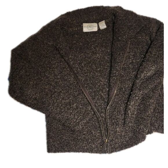 B Moss Acrylic And Wool Sweater Brown Long Sleeve Size Small Zipper Up - Picture 12 of 16